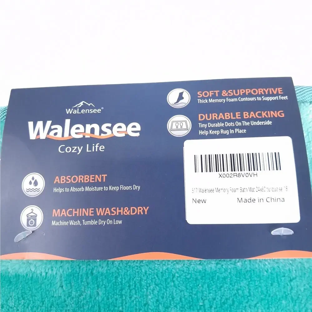 Walensee Extra Thick Memory Foam Bath Rug Turquoise 24x60 Non-Slip Absorbent Mat